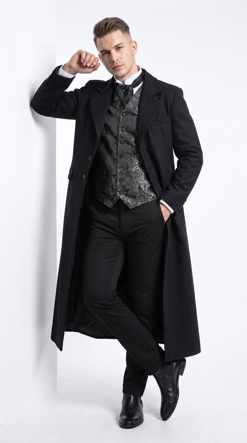 Menās Matrix Neo Inspired Black Wool Duster Coat ā Long Gothic Victorian Full Length Overcoat
