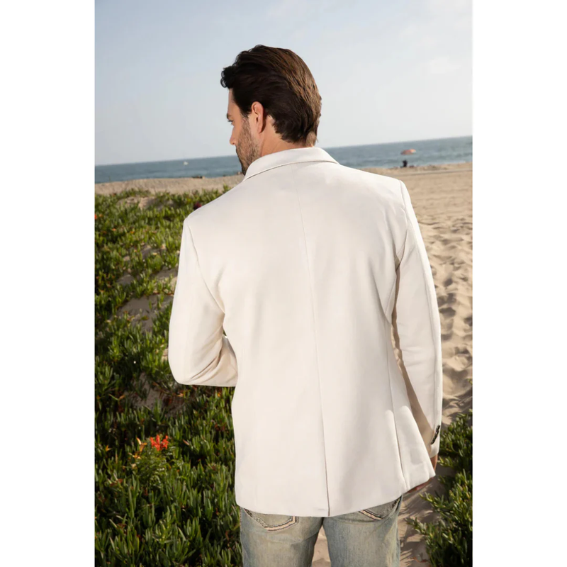 Mens Double Button Faux Suede Blazer - Off White