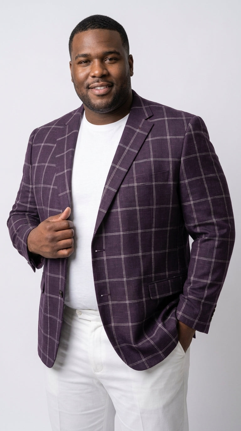 Men's Purple Windowpane Sport Coat ā Classic Fit Plaid Blazer Jacket for Business, Wedding & Casual Wear