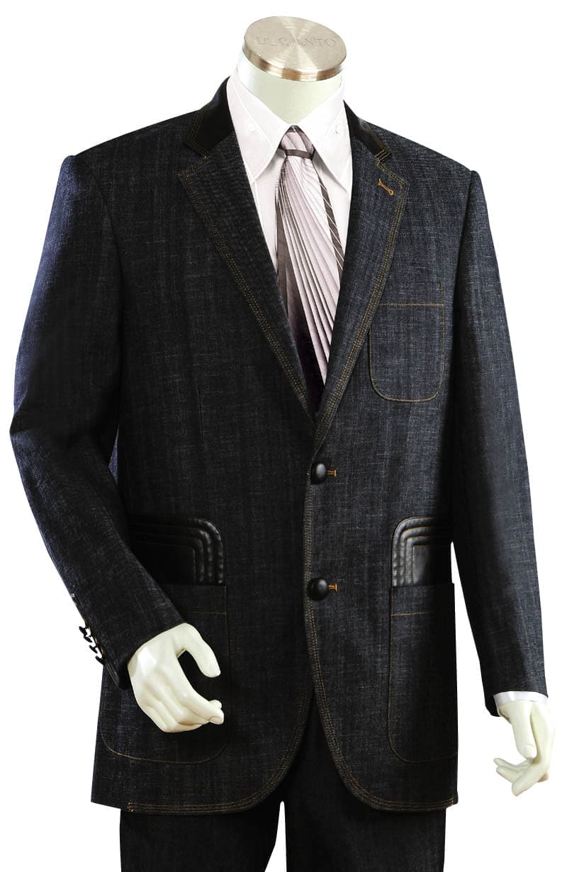 Denim Suit - Denim Blazer - Jean Fabric Suit -Black Patch Pocket