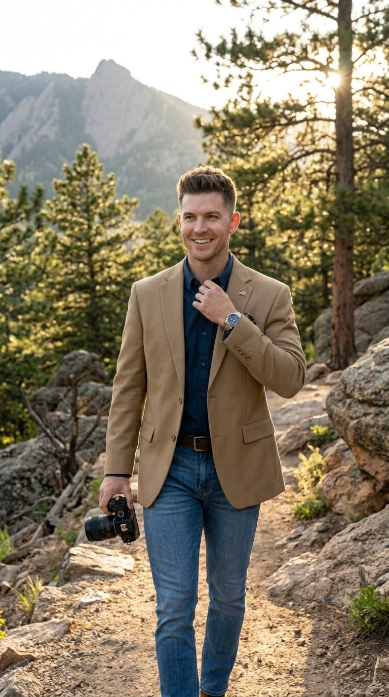 Mens Khaki Camel Bronze Taupe Blazer, Classic Business Casual Wedding Sport Coat Jacket in Tan Color