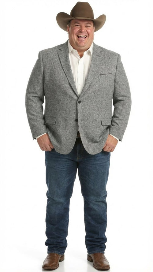 Men's Grey Tweed Herringbone Western Blazer Jacket Style Look, Textured Formal Casual Sport Coat for Jeans