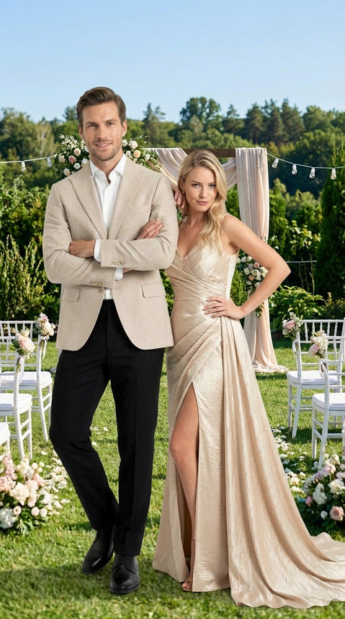 Zacchi Men’s Beige Hopsack Blazer – Classic Two Button Sport Coat with Peak Lapel Formal Jacket