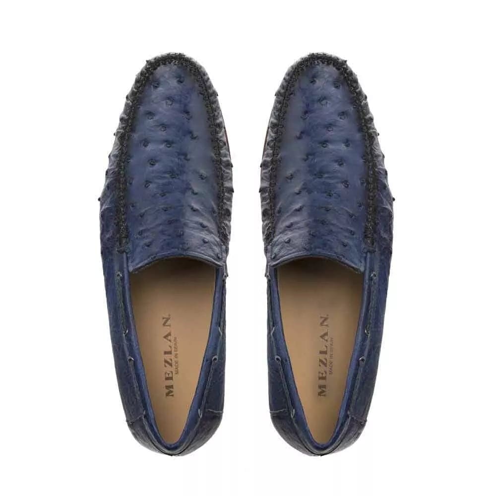 Mezlan Jean Men's Genuine Ostrich Moccasin – Exotic Handsewn Slip-On Dress Shoe