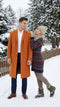 Men's orange rust wool-blend overcoat. Tailored fit, single-breasted, button closure. Features notch lapel and two side pockets. A stylish, warm choice.