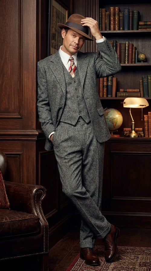 Men’s Grey Vintage Gangster Suit – Bonnie and Clyde Inspired 3 Piece Classic 1920s Formal Outfit