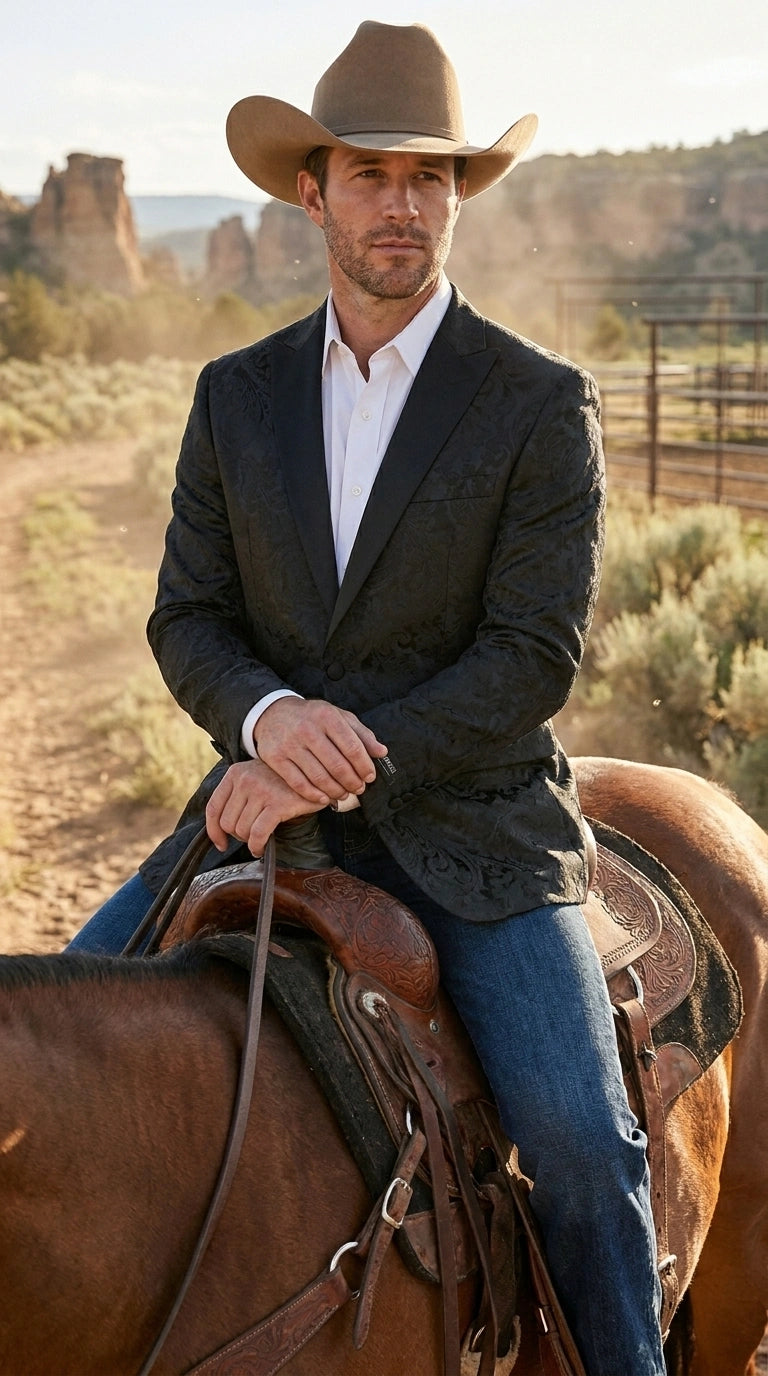 Men’s Black Paisley Western Cowboy Blazer – Classic Western Style Formal Jacket, Elegant Country Blazer Coat - saco para vaquero
