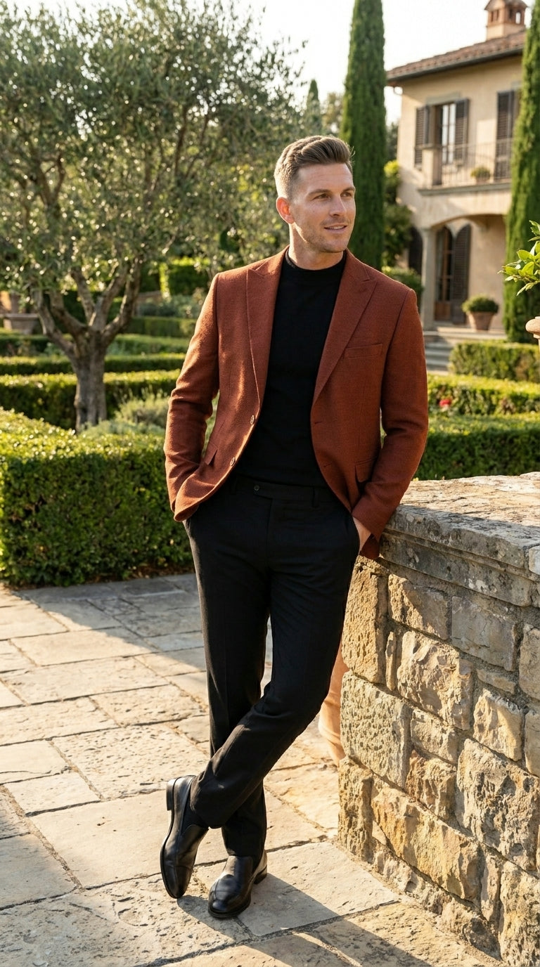 Men’s Rustic Brown Textured Blazer with Notched Lapel, Formal Dress Jacket for Weddings, Parties, Business Look