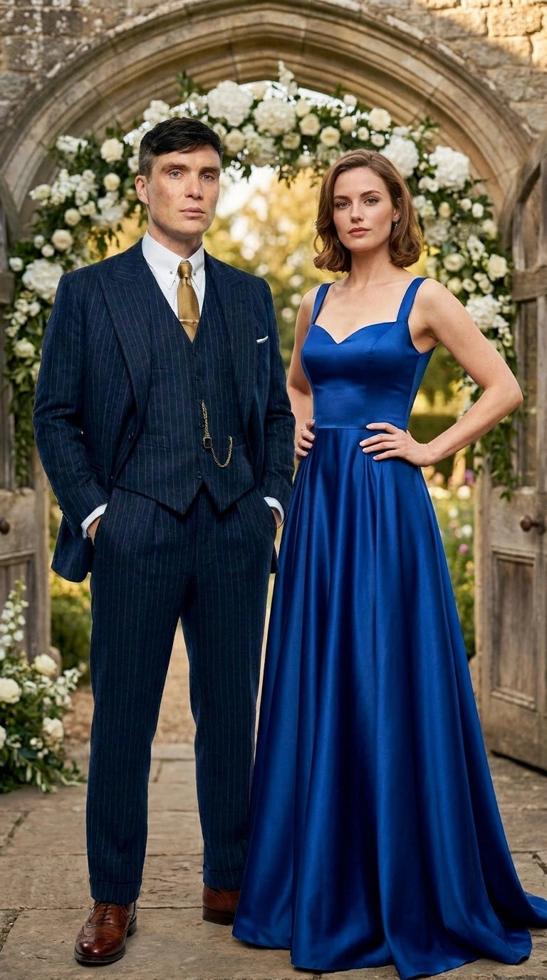 Men’s Navy Blue Pinstripe 3 Piece Suit, Thomas Shelby Inspired Vintage Formal Suit for Weddings, Parties, Prom, and Special Events