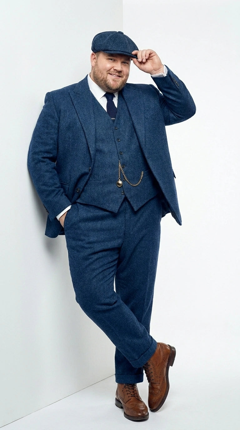 Men’s Blue 3 Piece Suit, Thomas Shelby Inspired Vintage Formal Suit Herringbone Tweed 1920s fabric