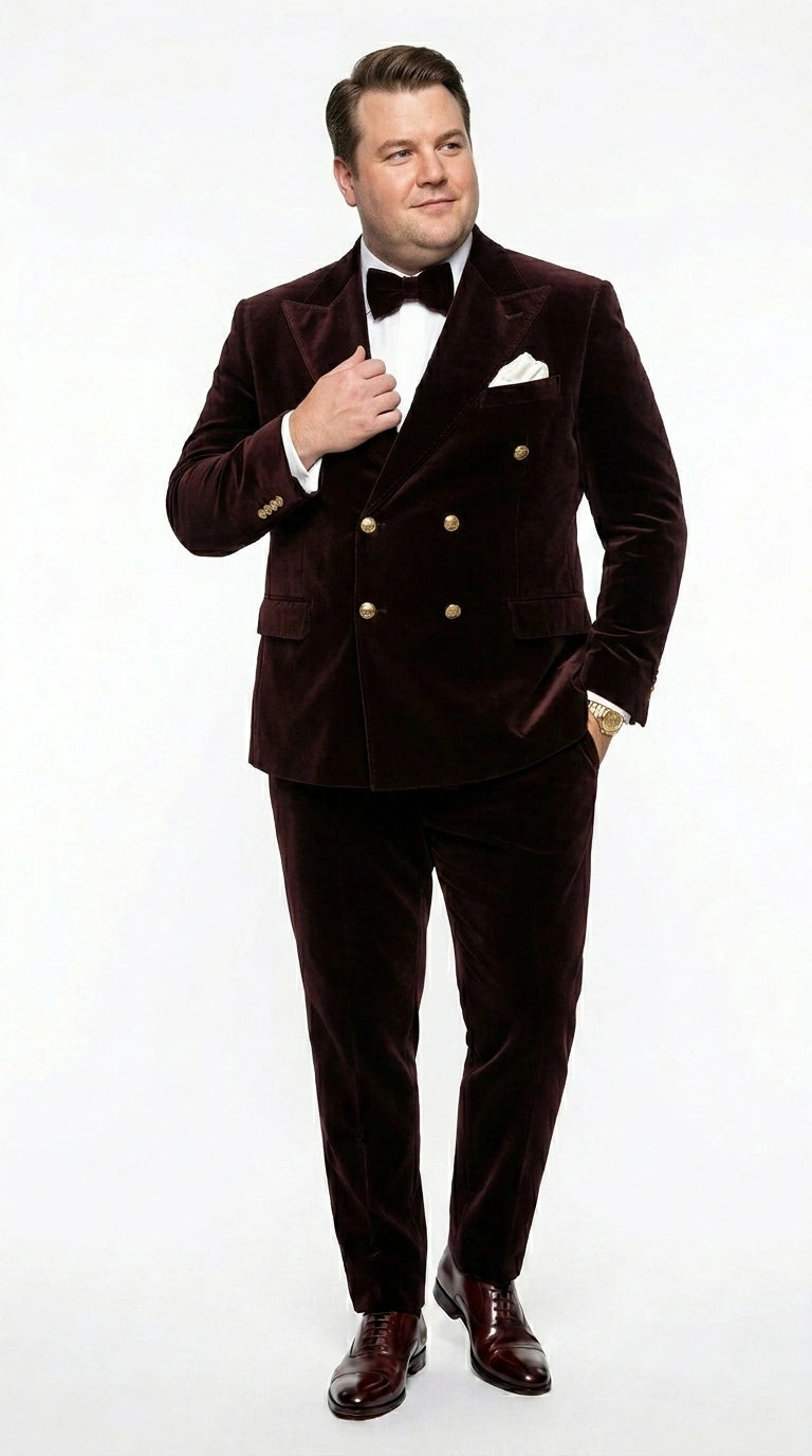 Men’s Dark Brown Velvet Blazer and Pants 2 Piece Suit, Double Breasted Formal Dinner Suit for Weddings, Prom