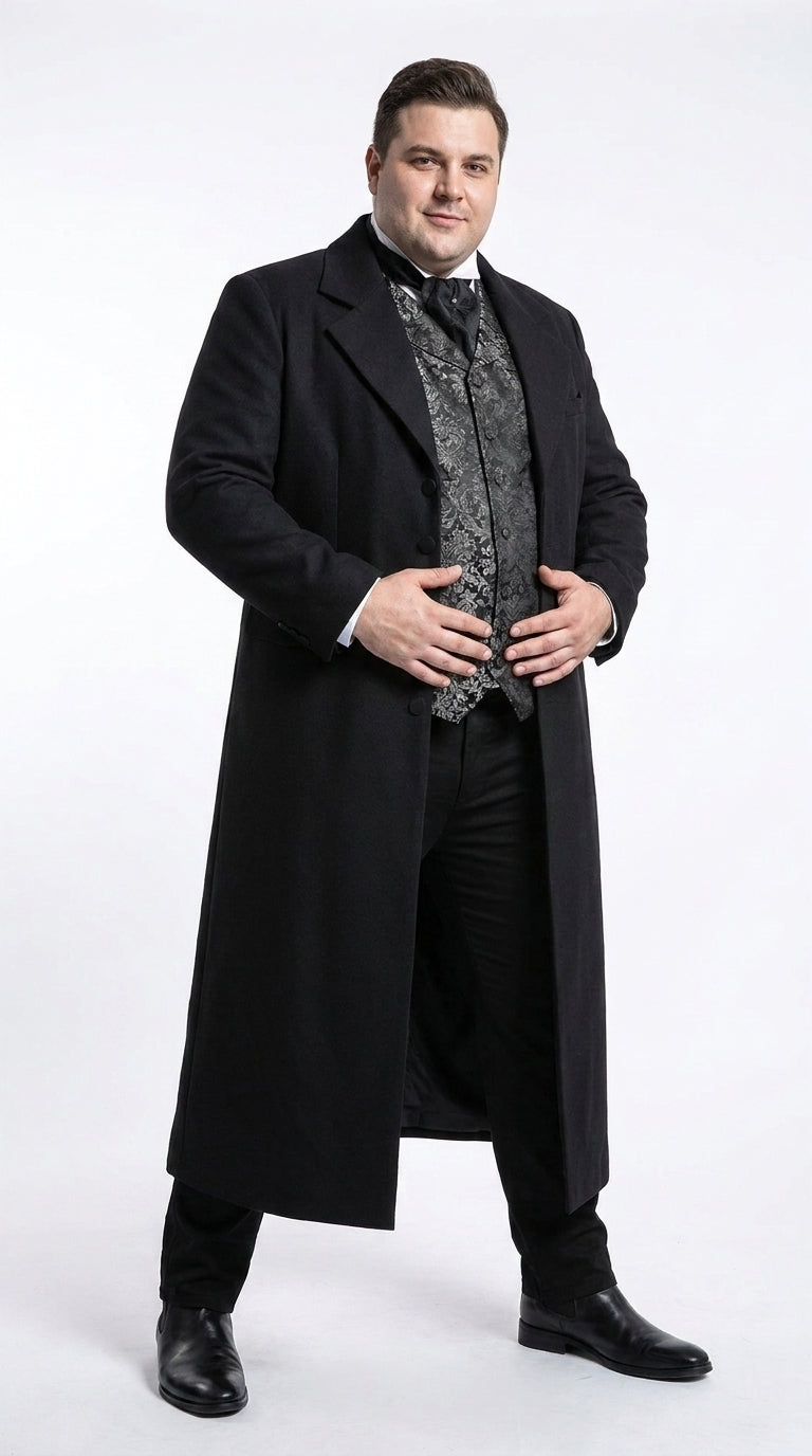 Menās Matrix Neo Inspired Black Wool Duster Coat ā Long Gothic Victorian Full Length Overcoat