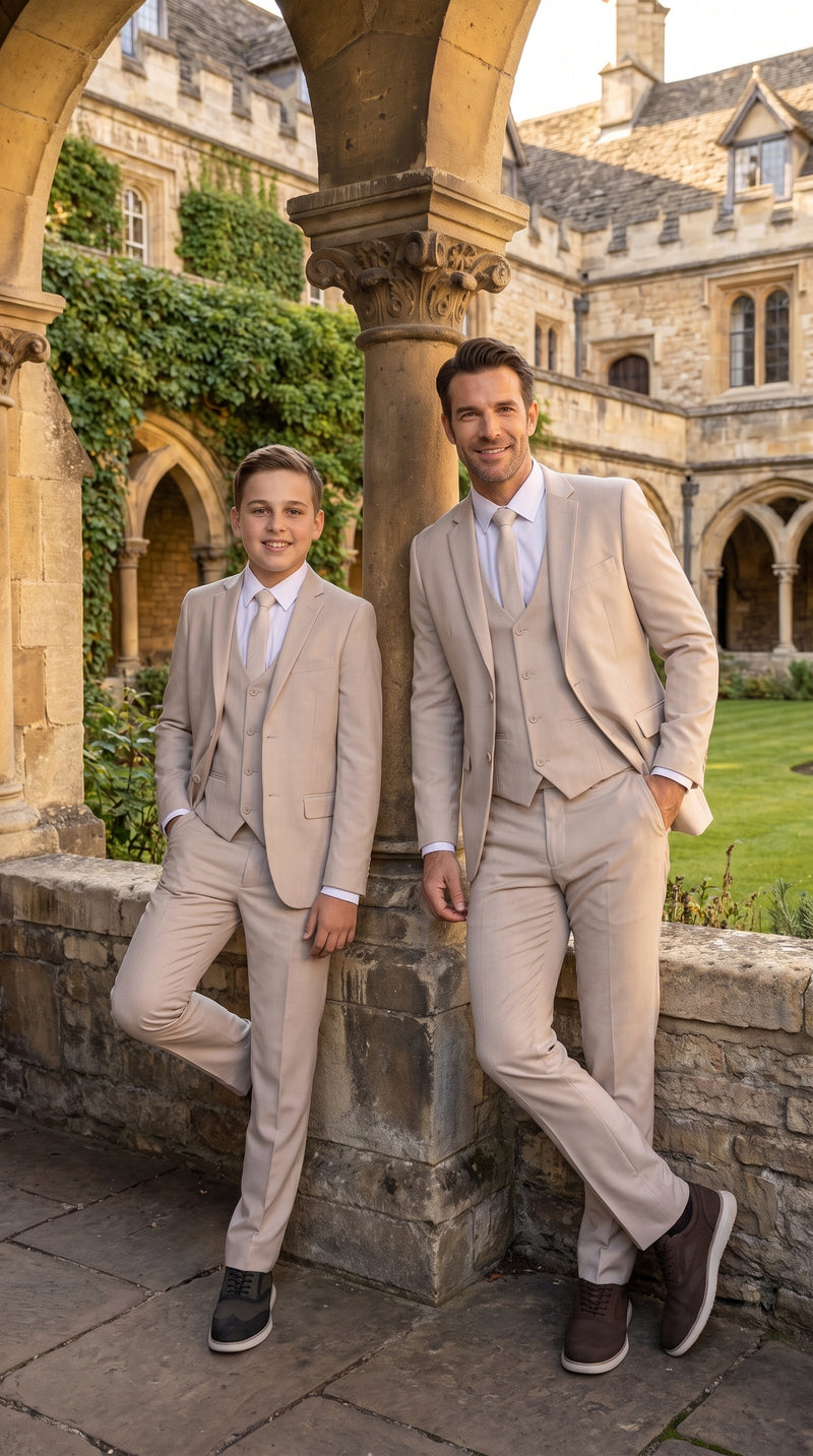 Dad & Son Matching Beige 3-Piece Suits ā Father and Son Wedding Formal Suits in Tan Color