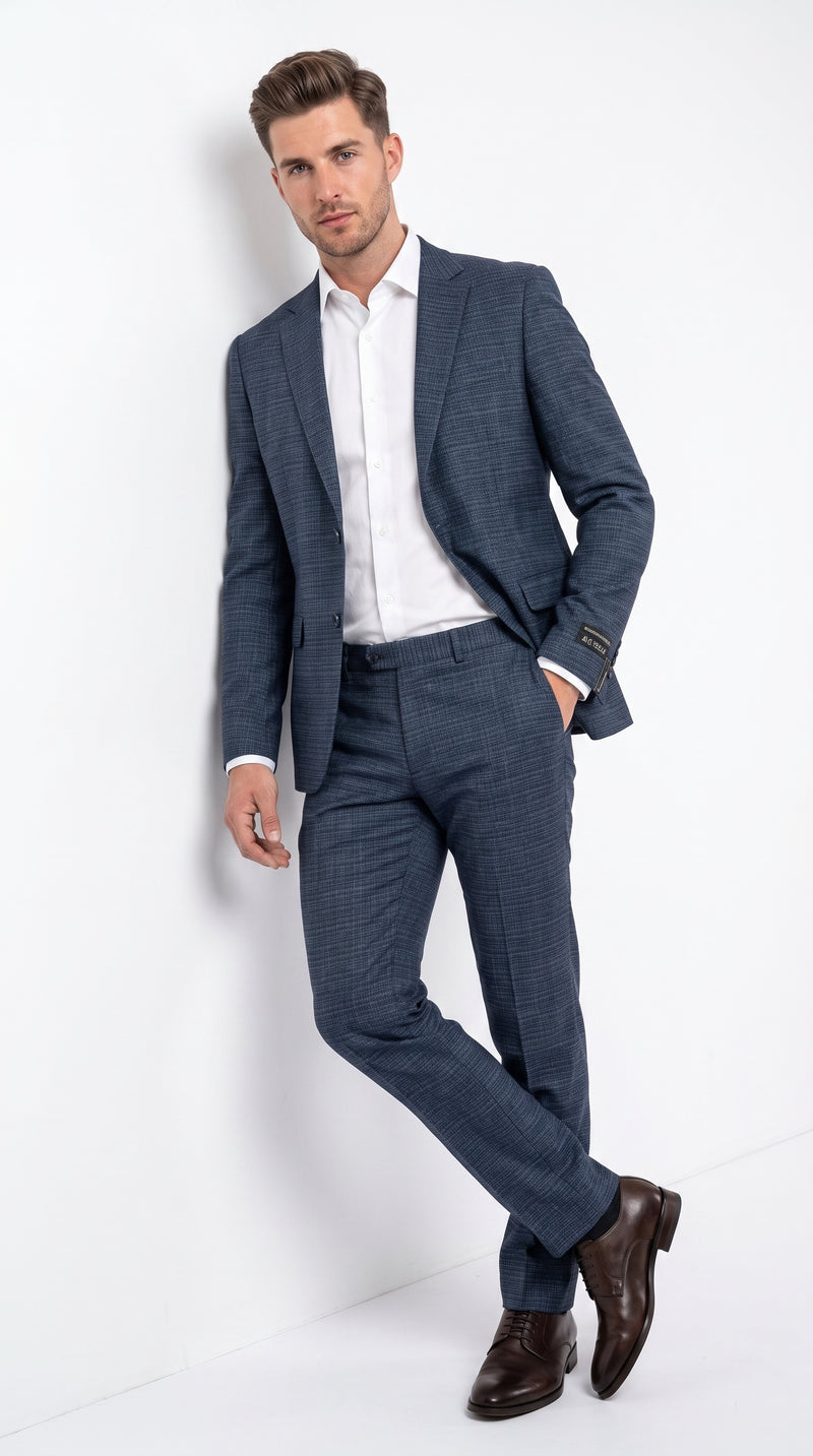 Men's Blue Micro Check Hounstooth small windowpane plaid 3-Piece Suit ā Vested Slim Fit Business, Wedding & Formal Suit