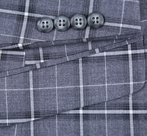 293-14 Men's Classic Fit Single Breasted Grey & White Check Suits