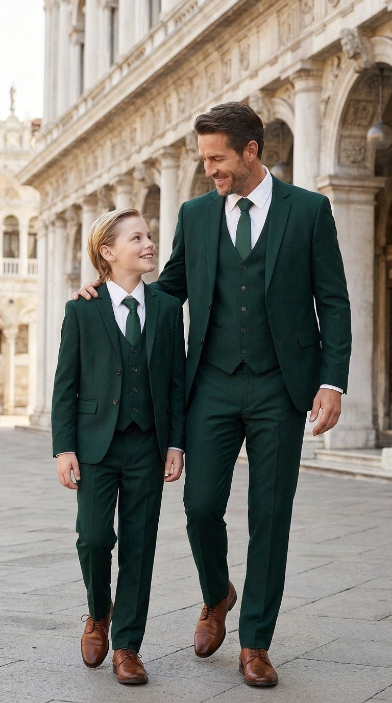 Dad & Son Matching Dark Green 3-Piece Suits ā Father and Son Wedding Formal Suits