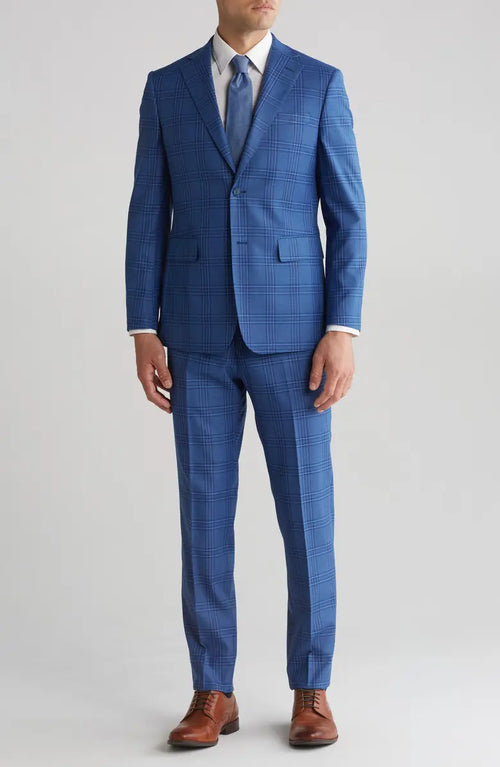 Mens Plaid Wool Blend Trim Fit Suit – Two Piece