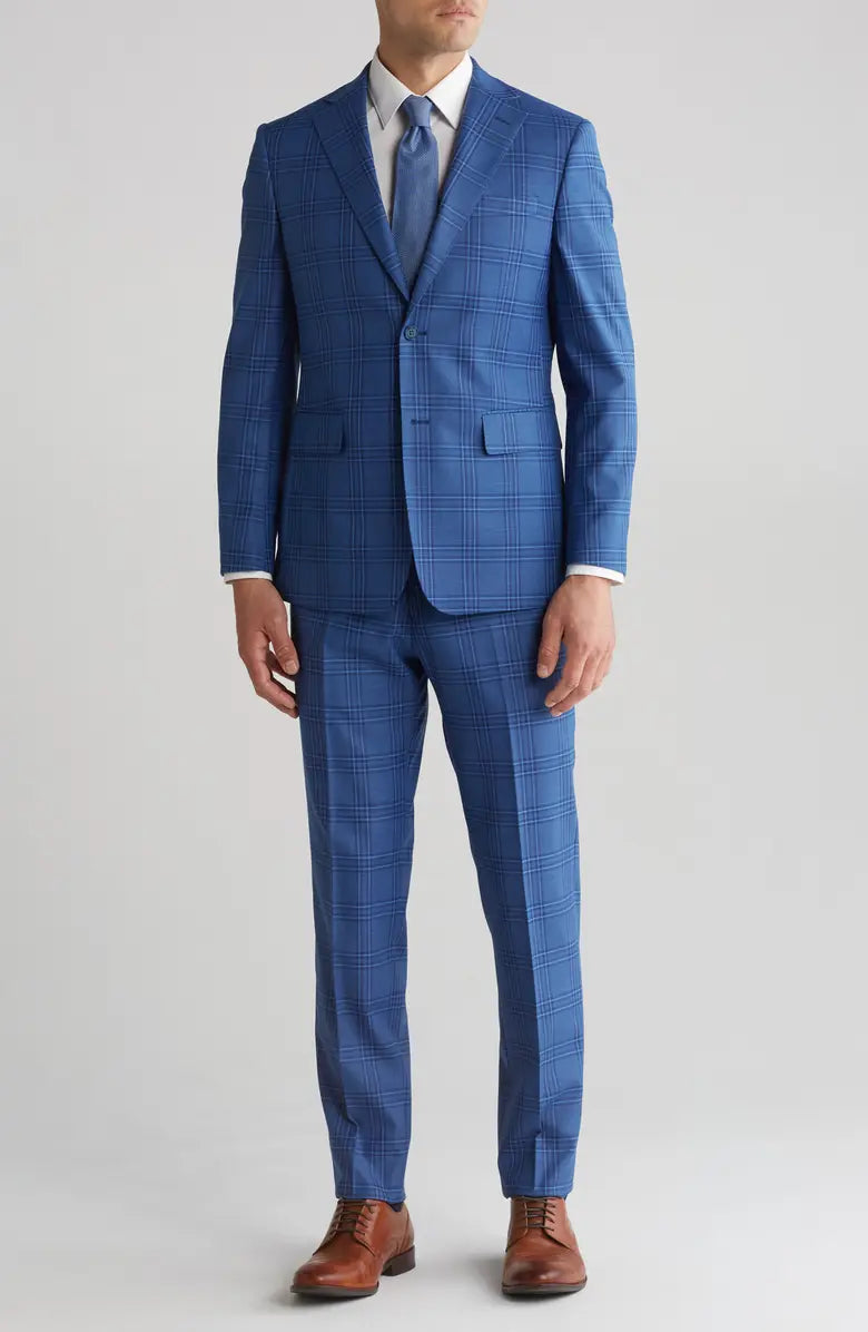 Mens Plaid Wool Blend Trim Fit Suit – Two Piece