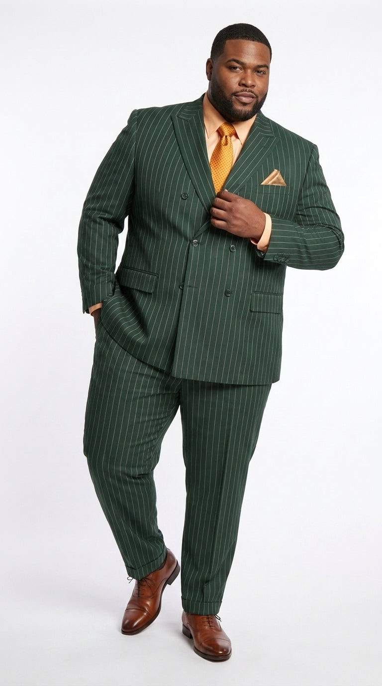 Men’s Hunter Green Pinstripe Double Breasted Suit – Vintage 1920s Great Gatsby Gangster Style