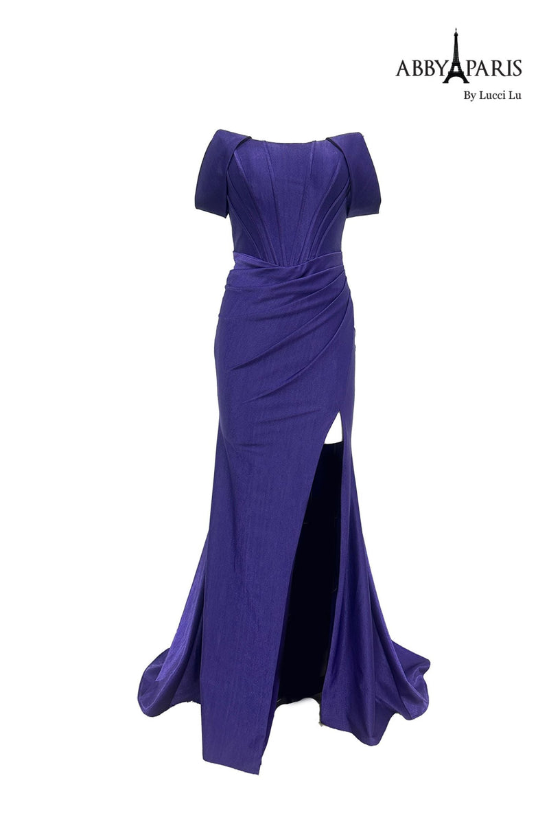 Abby Paris 90252 Off Shoulder Corset Fitted Slit Gown by Lucci Lu