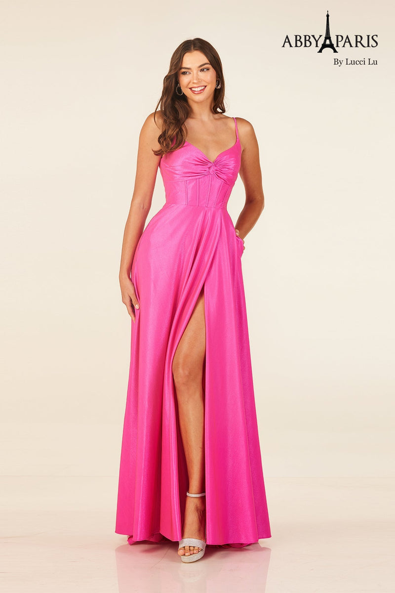 Abby Paris 90309 Sleeveless A-line Slit Evening Gown
