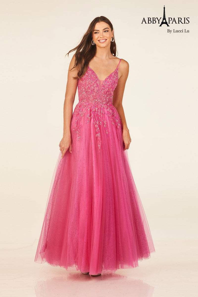 Abby Paris 90319 Applique Sleeveless A-line Evening Gown by Lucci Lu