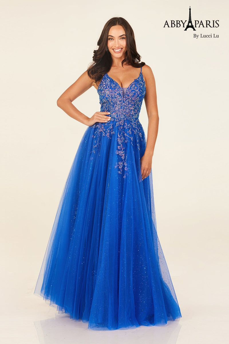 Abby Paris 90319 Applique Sleeveless A-line Evening Gown by Lucci Lu