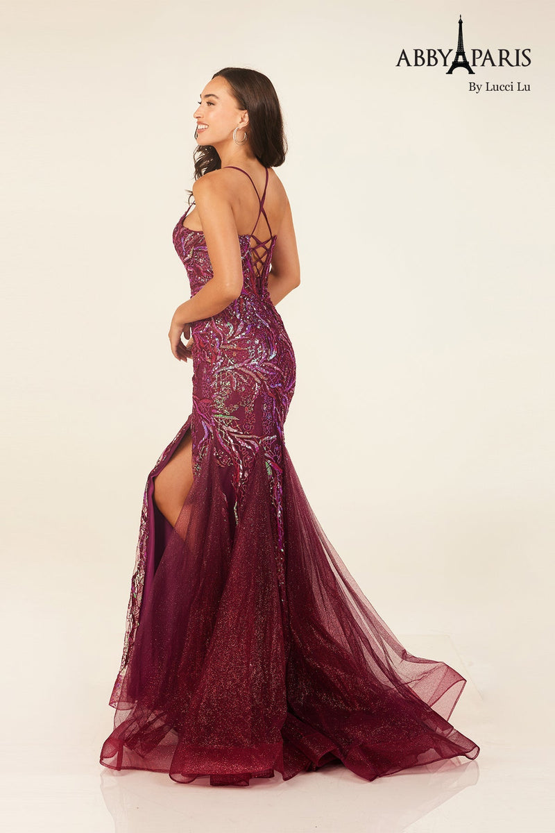 Abby Paris 90332 Beaded Sleeveless Slit Evening Gown by Lucci Lu