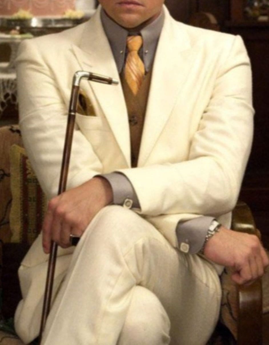 Mens Leonardo Discaprio Great Gatsby Wool Suit in Ivory