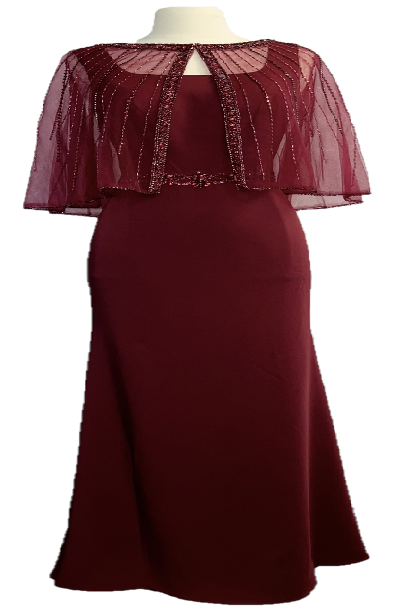 Abby Paris 96062W Detachable Tulle Capelet Crepe Gown