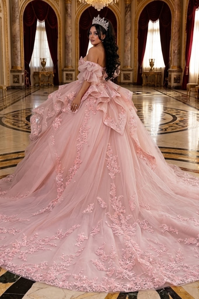 Quinceañera Ball Gown with Corset Bodice 3D Lace Appliqués & Detachable Train By Layla K LK289