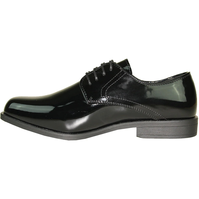 Bravo Mens Classic Formal Shiny Patent Tuxedo Shoe in Black