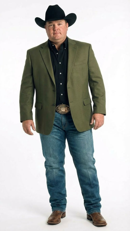 Mens Olive Green Western Blazer Jacket, Classic Cowboy Style Sport Coat for Casual Formal Wear with Jeans