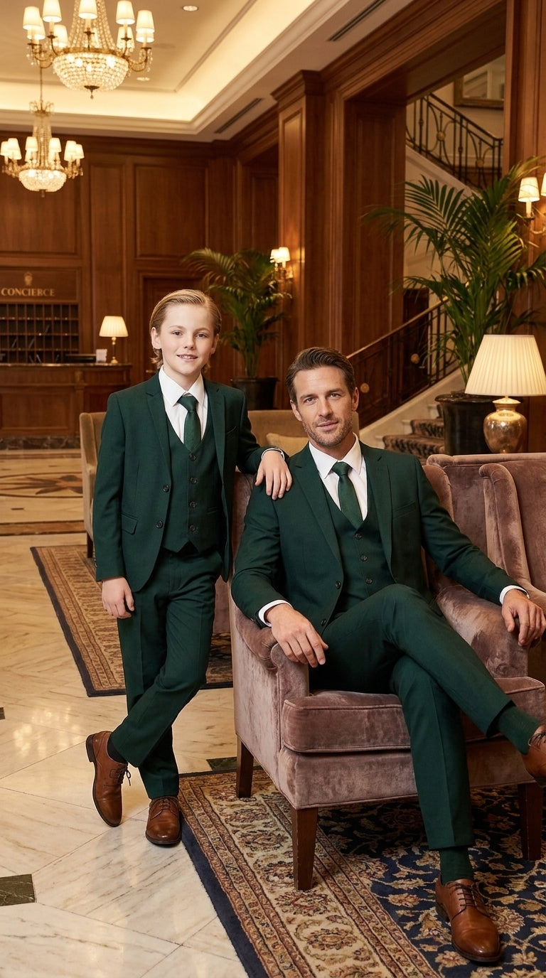 Dad & Son Matching Dark Green 3-Piece Suits ā Father and Son Wedding Formal Suits
