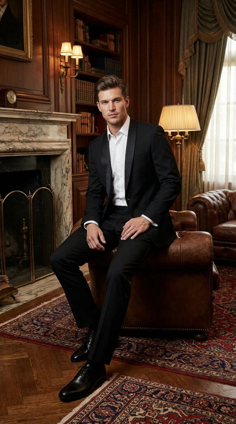 Tiglio Designer Menās Black Single Button Tuxedo Suit ā Formal Black Business and Wedding Suit Shawl Collar Super 150's Wool Fabric