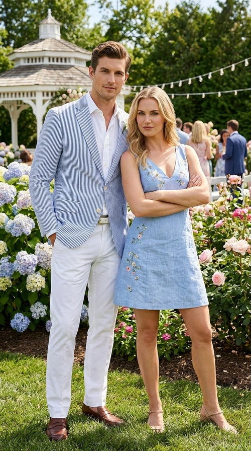 Mens Blue Seersucker Blazer – Lightweight Striped Summer Sport Coat Casual Smart Formal Jacket