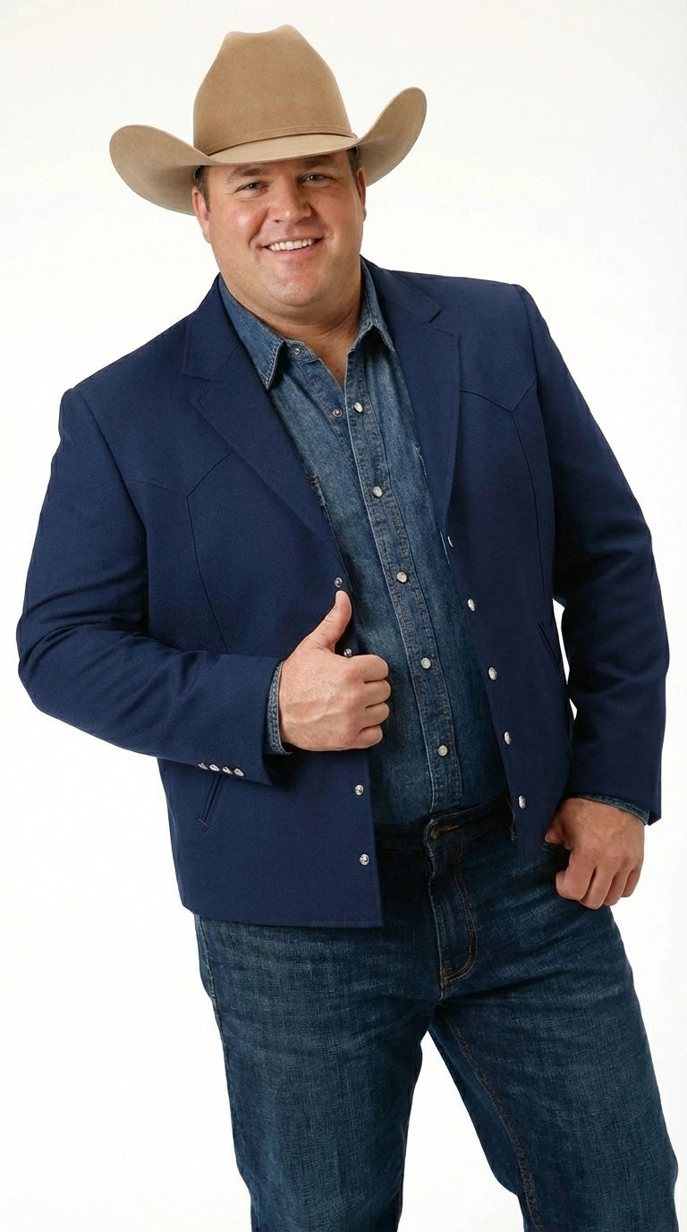 Mens Navy Blue Western Blazer Set – Cowboy Style Jacket and Pants Outfit Classic Country Western Blazer