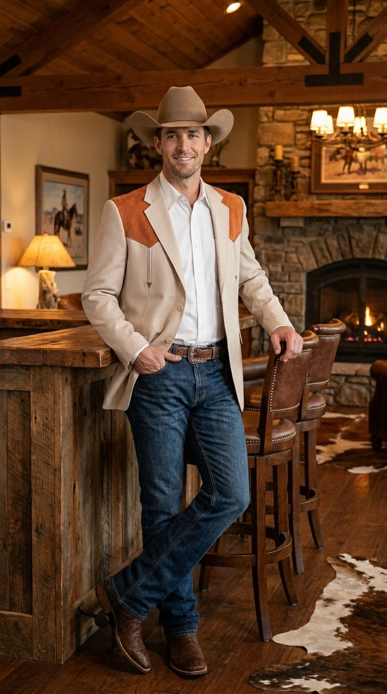 Men’s Tan Beige and Rust Western Cowboy Blazer – Classic Country Style Jacket, Vintage Western Dress Blazer for Men Country Jacket