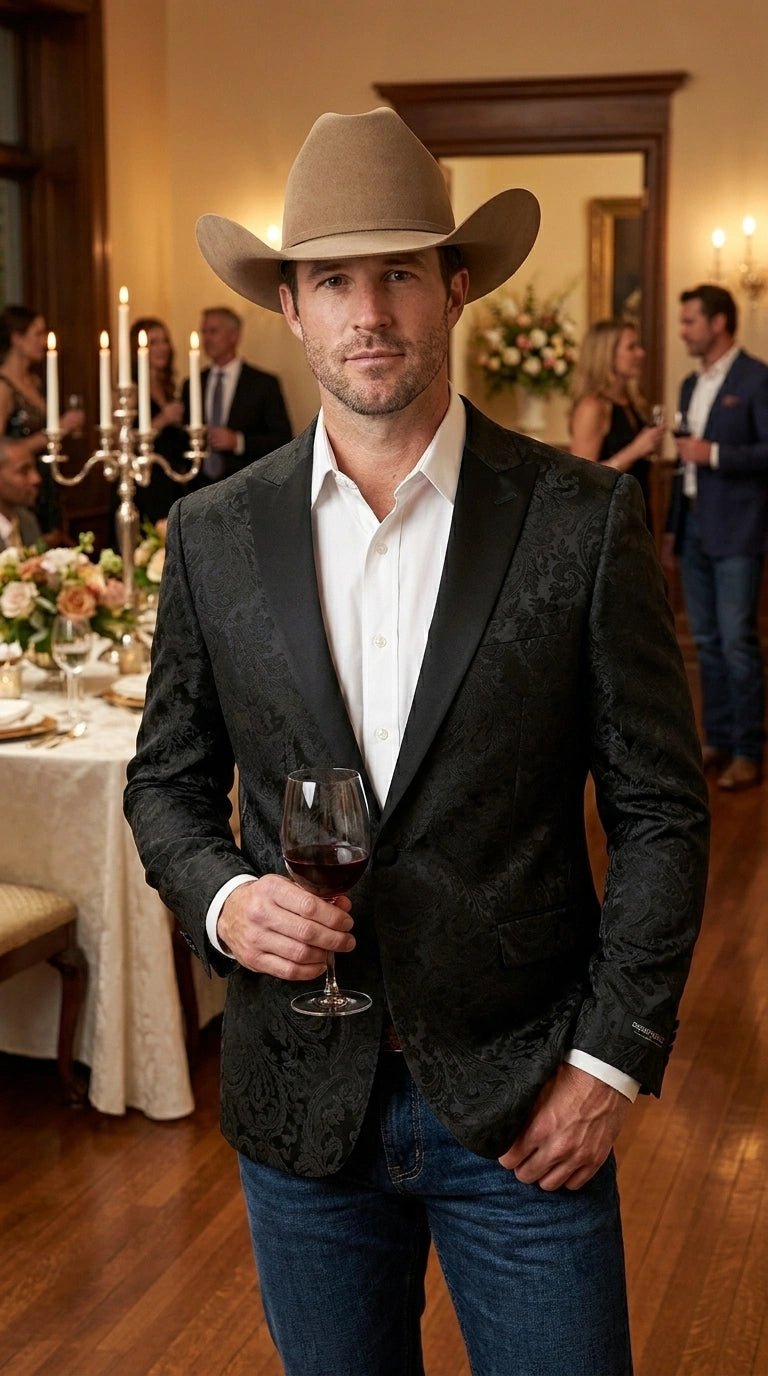 Men’s Black Paisley Western Cowboy Blazer – Classic Western Style Formal Jacket, Elegant Country Blazer Coat - saco para vaquero