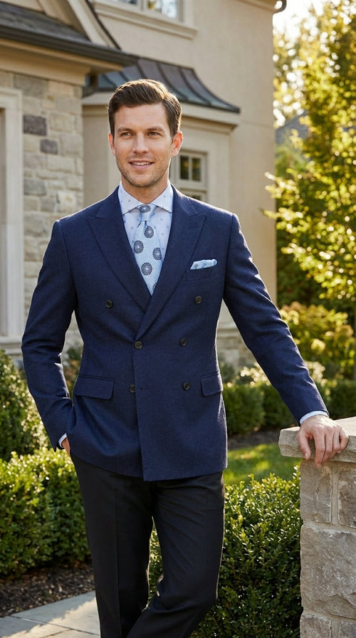 Mens Navy Blue Double Breasted Blazer – Classic Formal Suit Jacket for Business, Wedding, Office and Professional Wear