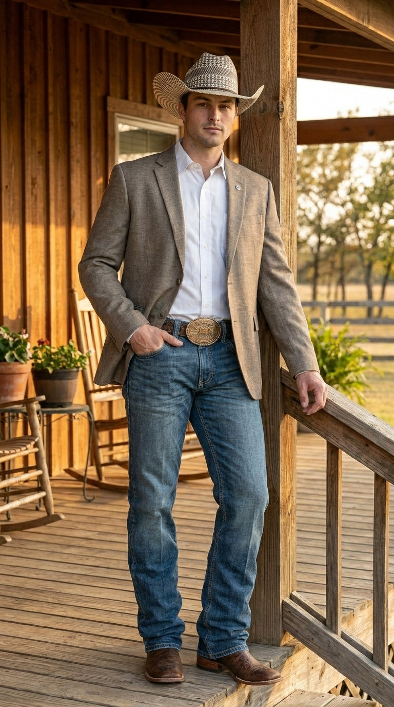 Men’s Dark Tan Taupe Light Brown Western Cowboy Blazer – Classic Country Style Jacket for Wedding, Casual Country Jacket Textured