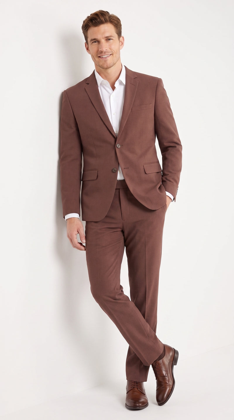 Men’s Coffee Brown 2-Piece Suit – Classic Two-Button Wedding, Business and Formal Suit