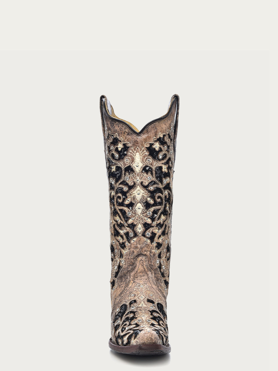 Corral Women's Black Glitter Inlay Crystal Snip Toe Cowboy Boots