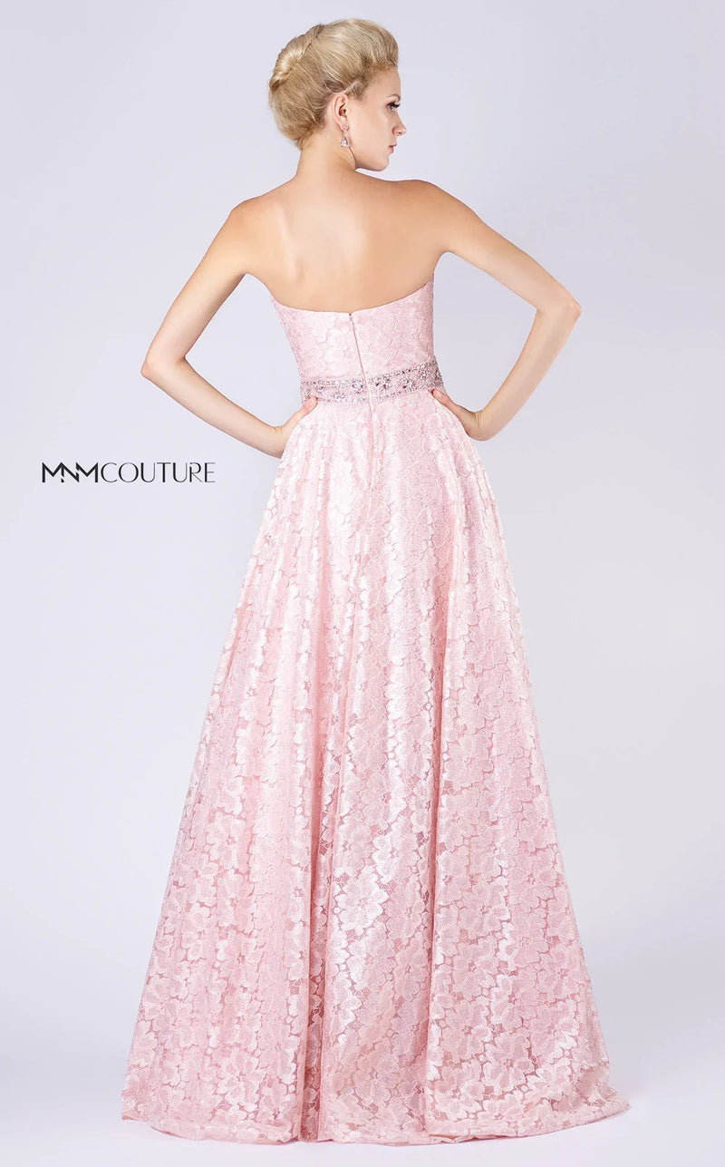 MNM Couture M0060 Strapless Sweetheart Lace Gown in Pink