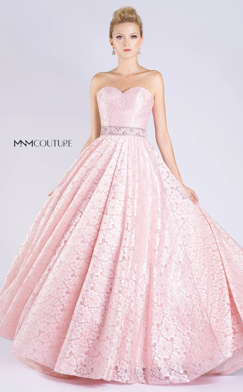 MNM Couture M0060 Strapless Sweetheart Lace Gown in Pink