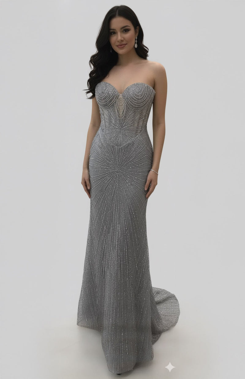 Strapless Corset Sequin Evening Gown | Sparkling Mermaid Prom Dress By May Queen MQ2195