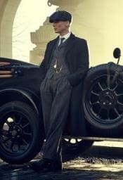 Thomas Shelby Tench coat Men's Black One Chest Pocket Three Button Peaky Blinders Suit - Peaky Blinders Outfit + Hat - AlbertoNardoniStore