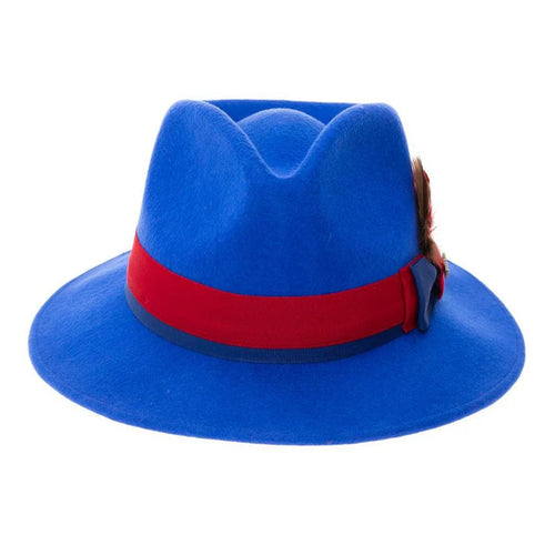 Men's Classic Two Tone Fedora Dress Hat in Royal Blue & Red