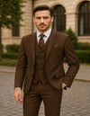 Men's Brown Pinstripe 3-Piece Suit with Matching Vest – Classic Fit Business and Formal Attire
