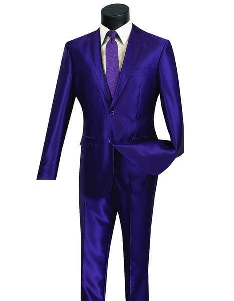 Mens Modern Fit Shiny Sharkskin Suit in Purple - AlbertoNardoniStore